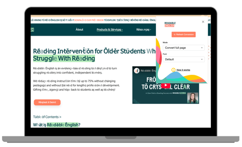 Image of the Readable English browser extension, including the new Refresh conversion feature