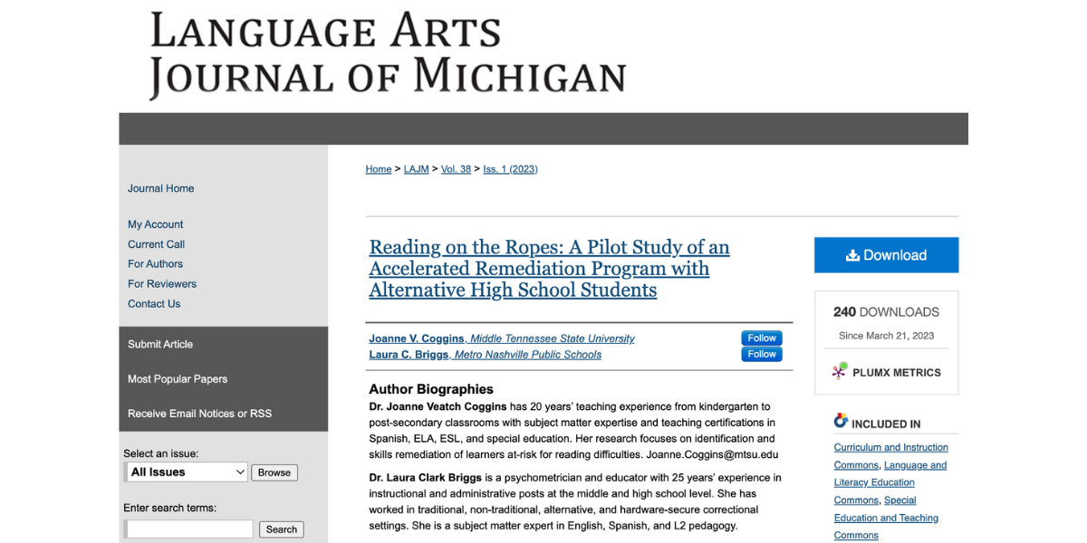 Helping Struggling High School Readers: The Impact of Readable English in Alternative Schools